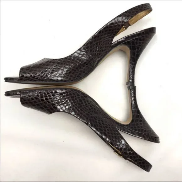 TAHARI Robin 1 Brown Snakeskin Slingback Heels. Peep toe in a size 7 - Picture 7 of 8